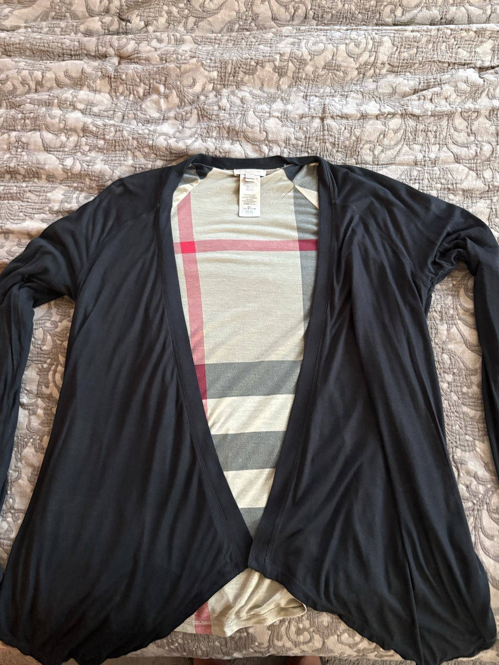 Burberry Black Cardigan with Beige Plaid Liner - Picture 4 of 6